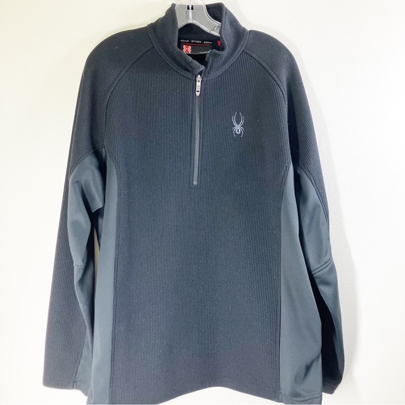 Spyder Sweater Mens Black Outbound 1/4 Zip Pullover Knit Long Sleeve Size XL - Picture 1 of 3
